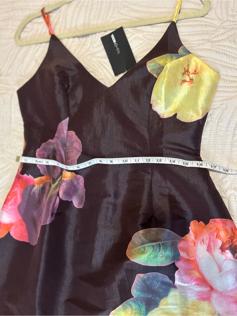 Brown Fashion Nova Kaleo Floral Mini Dress (Style 6383L) Size L - Picture 8 of 11